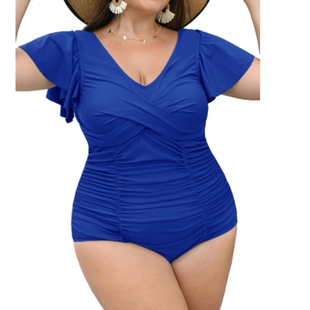 Curvtide Women Plus Size Swim Romper Swimsuits One Piece Swim Suit Modest